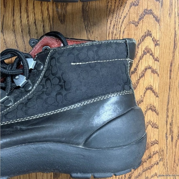 COACH Dyanne Black Leather Signature C Jacquard Rain Snow Boots Women’s Size 6M main image 8